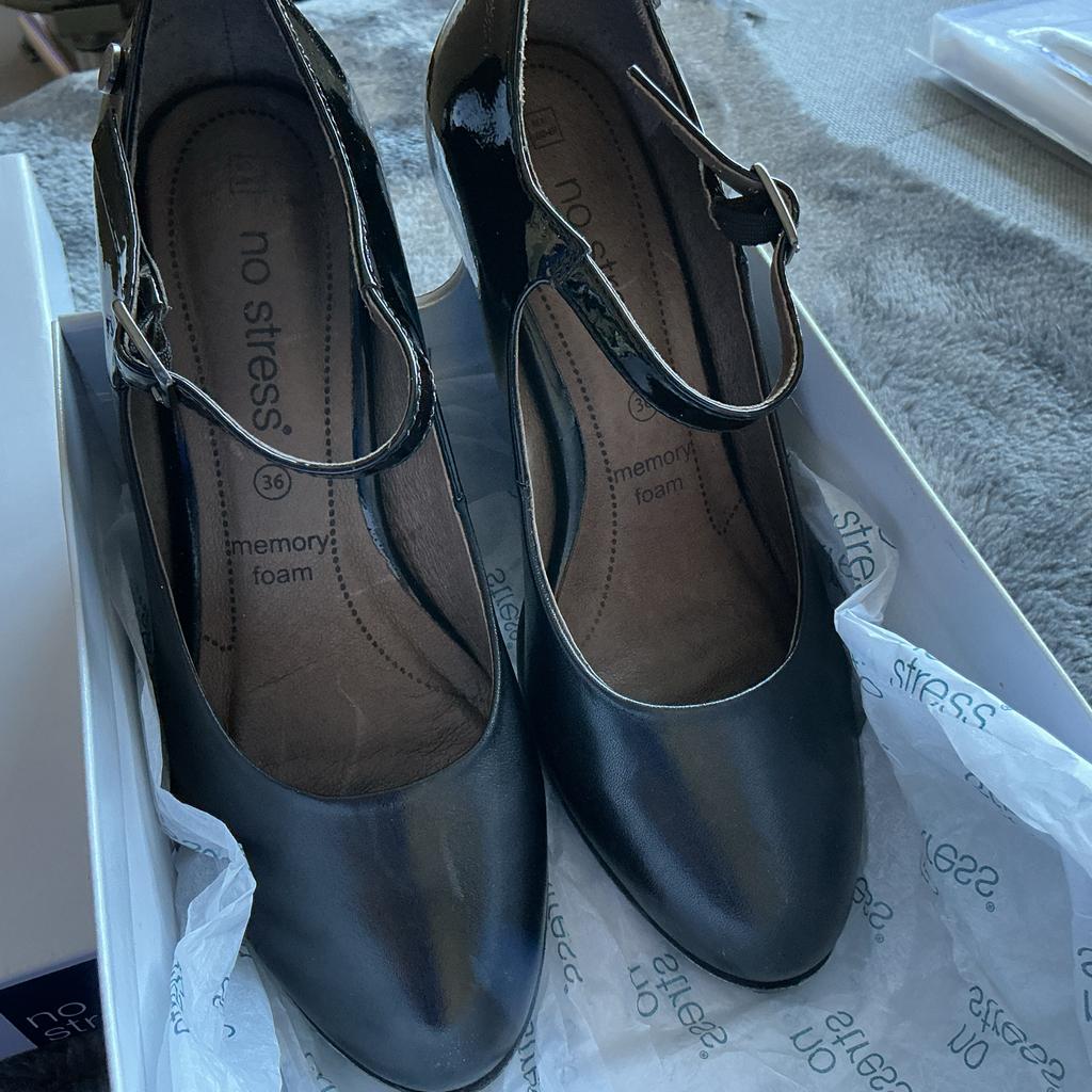 No Stress zwarte leren pumps - Maat 36, Ophalen of Verzenden, Zo goed als nieuw, Zwart, Pumps