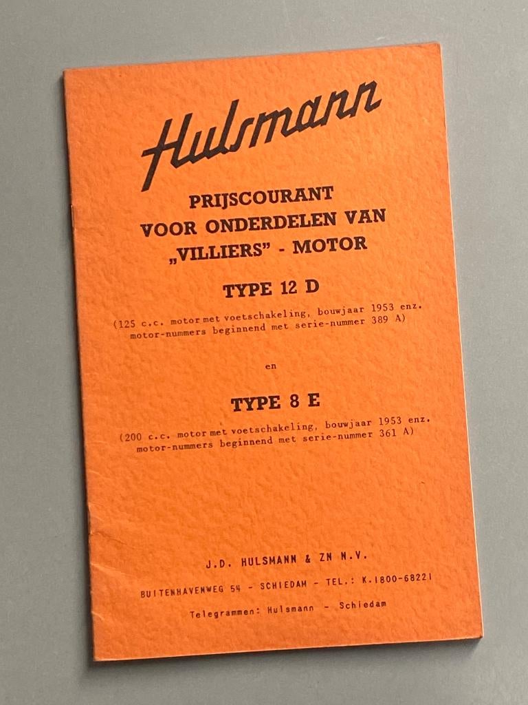 Prijscourant Villiers motor Type 12 D en Type 8 E uit 1953, Ophalen of Verzenden, Overige merken