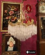 Brocante kristallen kroonluchter barok goud met  staafjes, Ophalen, Gebruikt, Overige materialen