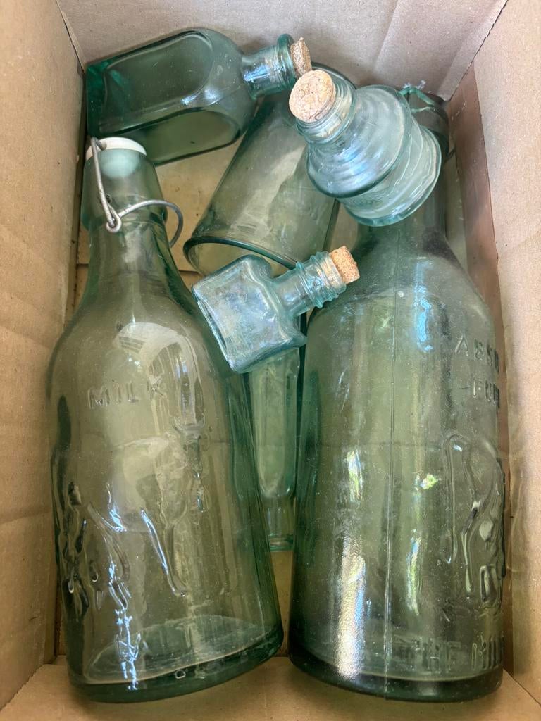 Glas groen decoratie, Huis en Inrichting, Woonaccessoires | Vazen, Ophalen, Minder dan 50 cm, Groen, Glas