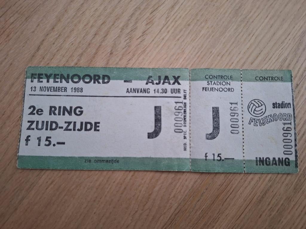 Ticket Feyenoord - Ajax (november 1988), Ophalen of Verzenden, Gebruikt, Ajax, Overige typen