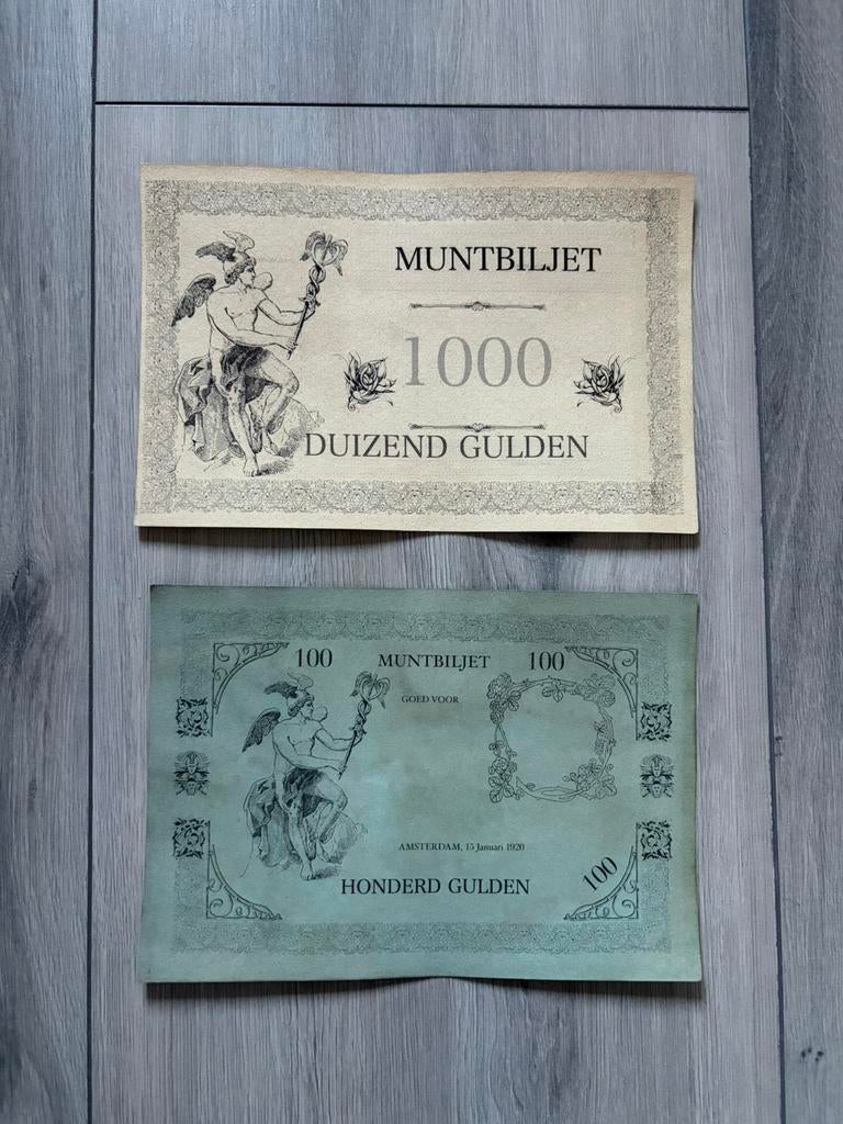 Set van 2 muntbiljetten/ biljet ontwerpen, Ophalen of Verzenden, 10 gulden
