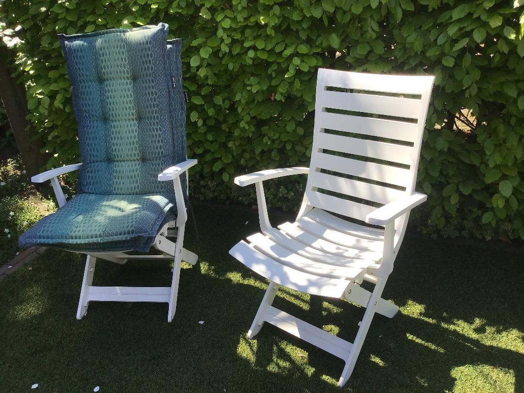 Tuinstoelen verstelbaar, 2 stuks incl. kussens, Ophalen, Zo goed als nieuw, Kunststof, Verstelbaar
