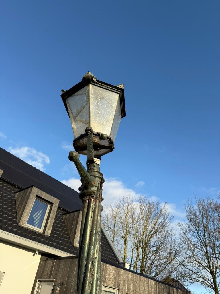 4 gietijzeren nostalgische straat lantaarns, Tuin en Terras, Buitenverlichting, Ophalen, Gebruikt, Staande lamp, Netvoeding