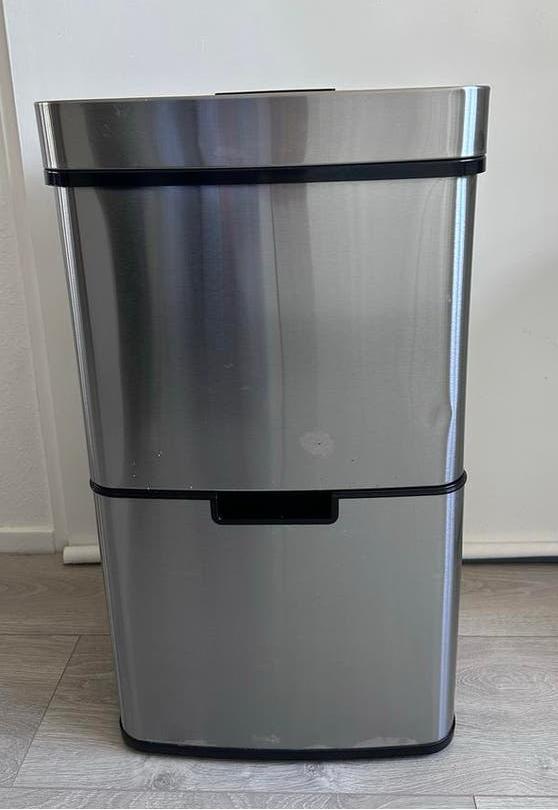 afvalscheidingsprullenbak, 3 compartimenten met sensor, Ophalen, Gebruikt, 40 liter of meer, Rvs
