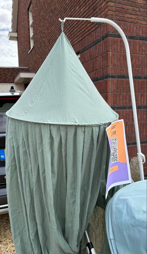 Hemeltje ledikant met stok - Groen, Ophalen of Verzenden, Zo goed als nieuw, Minder dan 140 cm, Minder dan 70 cm