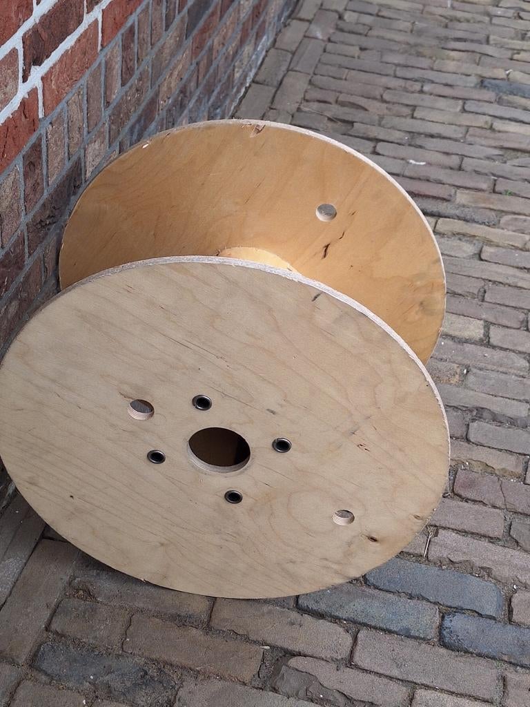 Houten kabelhaspel - bijzettafel of decoratie (48x75cm), Huis en Inrichting, Tafels | Bijzettafels, Gebruikt, Rond, 45 tot 60 cm