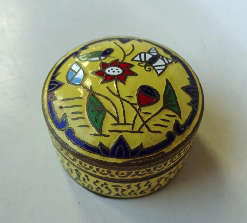 Vintage koperen doosje: cloisonne glas emaille decor, Ophalen of Verzenden