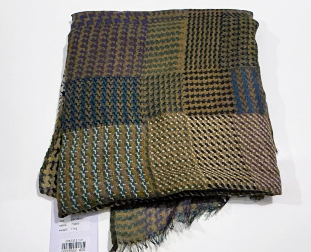 Kaki foulard met print, Ophalen of Verzenden, Nieuw, Sjaal