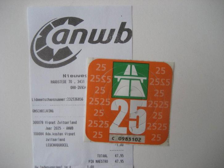 Vignet Zwitserland 2025, Tickets en Kaartjes, Autovignetten, Eén persoon