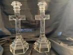 2 vintage glazen kandelaars, kruisbeeld, Ophalen of Verzenden