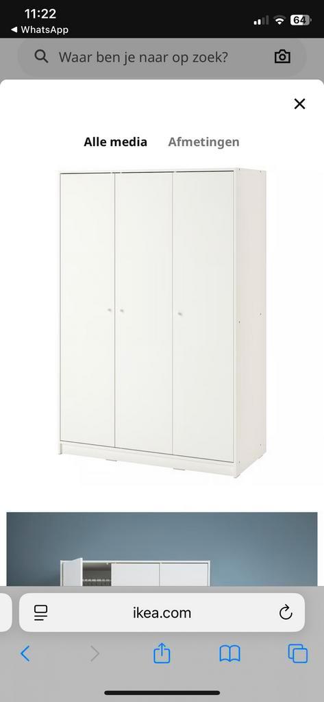 Witte kledingkast Ikea Kleppstad 3 deurs, Huis en Inrichting, Kasten | Kledingkasten, Zo goed als nieuw, 150 tot 200 cm, 100 tot 150 cm