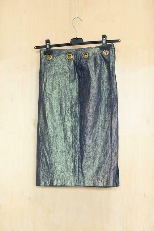Laura Conti denim gouden glitter rok 80's met ringen XS 34, Kleding | Dames, Rokken, Zo goed als nieuw, Maat 34 (XS) of kleiner
