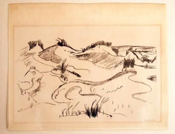 Jan Wiegers litho duinen Groninger Ploeg - periode ameland, Antiek en Kunst, Kunst | Litho's en Zeefdrukken, Ophalen of Verzenden