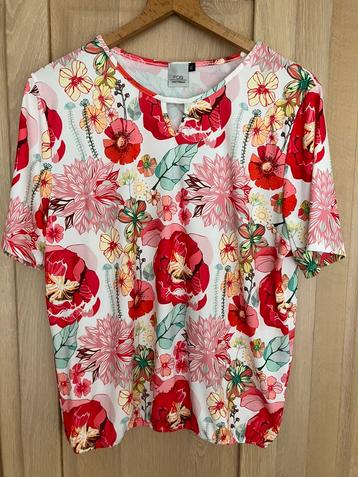 FOS AMSTERDAM fleurige top korte mouw rond hals+V Mt XL  beschikbaar voor biedingen