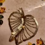 Vintage applicatie met pailletten en kraaltjes, goud,blad, Ophalen of Verzenden