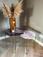 Marmeren Bijzettafels Set - Goud & Roze/Paars, Minder dan 55 cm, Metaal of Aluminium, Rond, Zo goed als nieuw