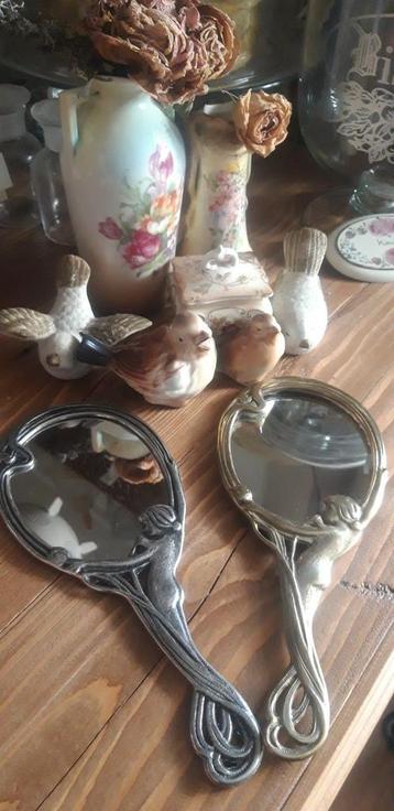 2 mooie Vintage/Brocante Art-Nouveau handspiegels 