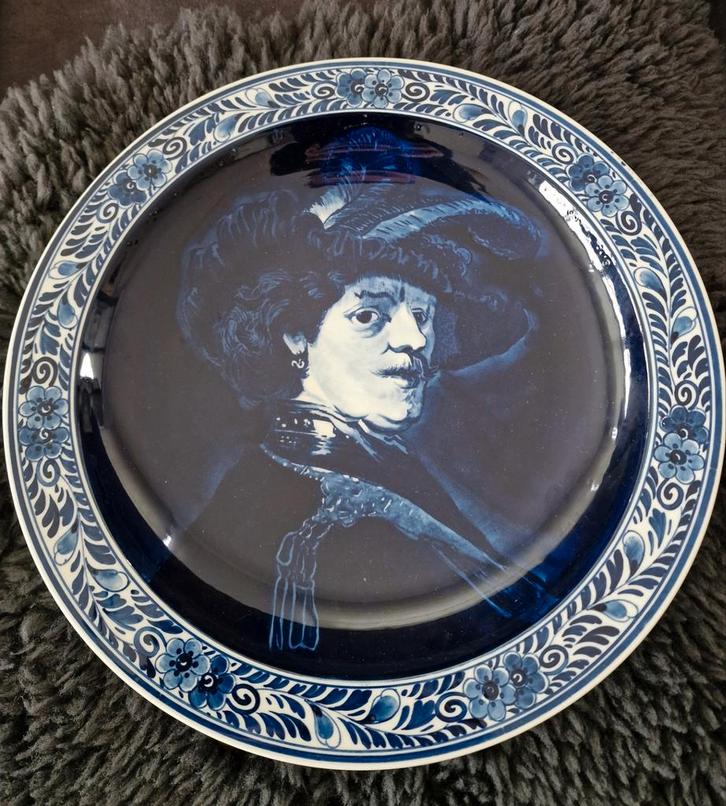 Delfts Blauw Bord - Zelfportret Rembrandt, Antiek en Kunst, Antiek | Wandborden en Tegels, Ophalen of Verzenden