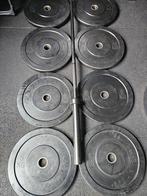 Bumperplates + Olympische Barbell 220cm Totaal 150kg, Ophalen, Zo goed als nieuw