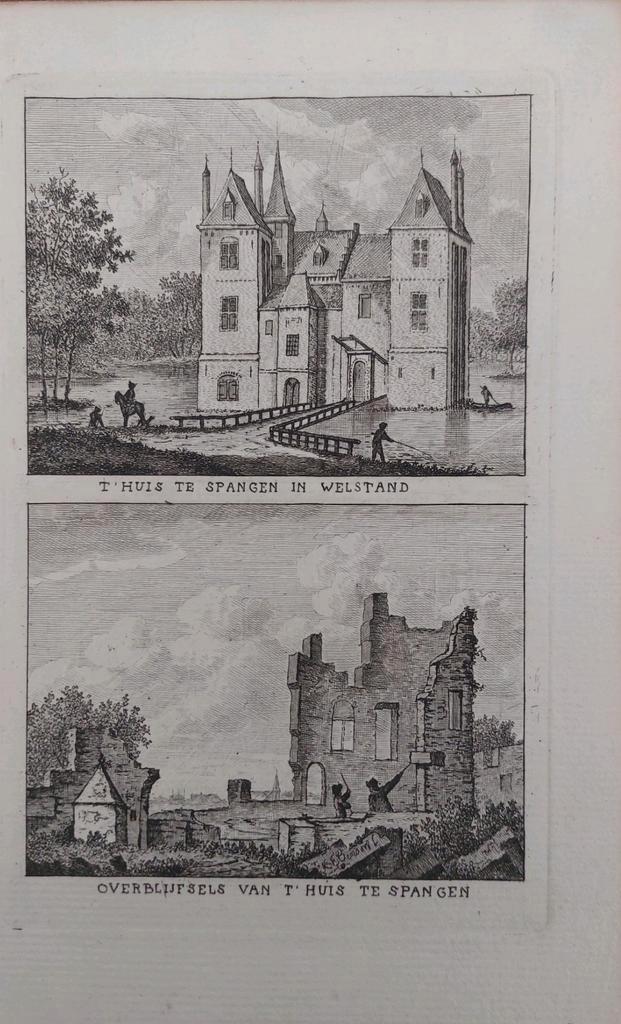 142-143 Huis te Spangen (2 afbeeldingen) Gravure J. Bulthuis, Antiek en Kunst, Kunst | Etsen en Gravures, Ophalen of Verzenden