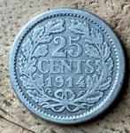 25 cent 1914 Wilhelmina, Postzegels en Munten, Munten | Nederland, Ophalen, Zilver, 25 cent, Koningin Wilhelmina