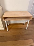 Bureau masief hout en stalen witte poten, Ophalen of Verzenden, Zo goed als nieuw