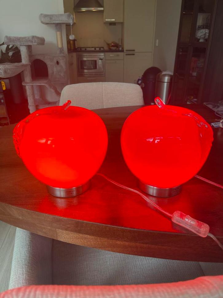 Twee unieke glazen tafellampen appelvorm - Prisma Leuchten, Huis en Inrichting, Lampen | Hanglampen, Zo goed als nieuw, Minder dan 50 cm