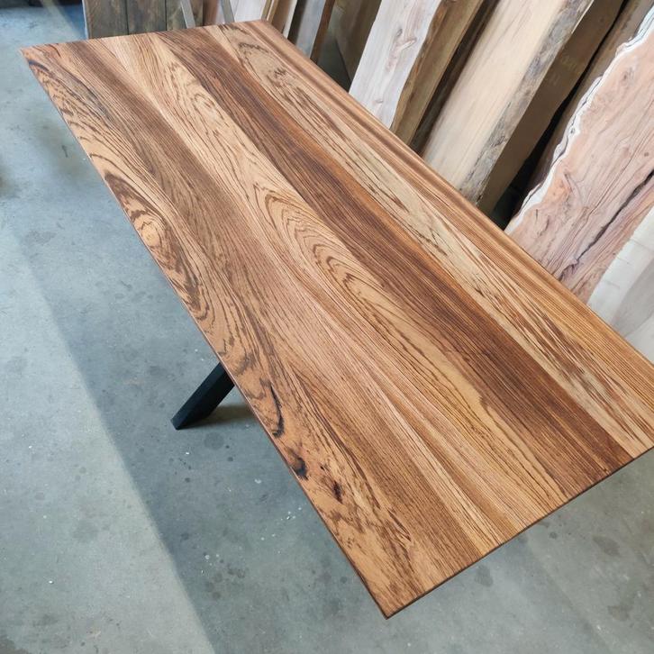Zebrano tafel met matrix onderstel., Huis en Inrichting, Tafels | Eettafels, Nieuw, Ophalen of Verzenden