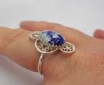 Zilveren ring met delfts blauwe steen maat 17 nr.786, 17 tot 18, Dame, Zo goed als nieuw, Zilver