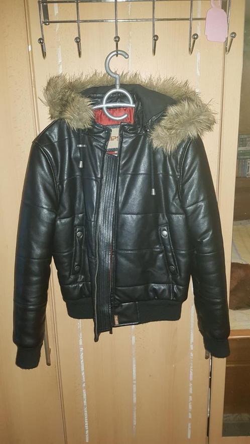 PRACHTIGE ECHT LEREN JAS MET AFNEEMBARE CAPUCHON., Kleding | Dames, Jassen | Winter, Zo goed als nieuw, Zwart, Ophalen of Verzenden