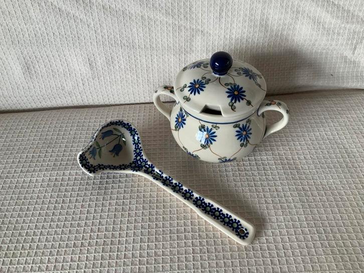 Mooi aardewerk suikerpot en juslepel van Bunzlau Castle, Huis en Inrichting, Keuken | Servies, Zo goed als nieuw, Overige typen