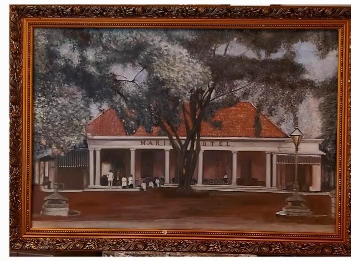 Schilderij Marine Hotel Batavia 1880, Ingelijst 80x100cm, Antiek en Kunst, Kunst | Schilderijen | Klassiek, Ophalen of Verzenden