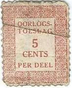 fiscale zegel oorlogstoeslag 5ct per deel, Ophalen of Verzenden, Na 1940, Gestempeld