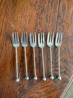 12 gebaksvorkjes verzilverd met getorste steel en stijlappel, Antiek en Kunst, Ophalen of Verzenden
