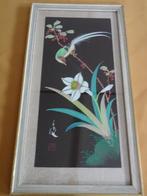 Schilderij op zijde vintage Japan paradijsvogel lotusbloem, Antiek en Kunst, Kunst | Niet-Westerse kunst, Ophalen of Verzenden