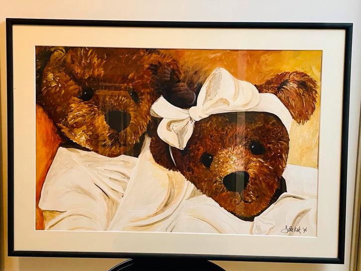 Olieverfschilderij - Twee Teddyberen, Antiek en Kunst, Kunst | Schilderijen | Klassiek, Ophalen