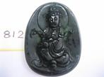 Handgesneden Chinese jade amulet met Guanyin 812 #, Sieraden, Tassen en Uiterlijk, Groen, Ophalen of Verzenden, Zo goed als nieuw