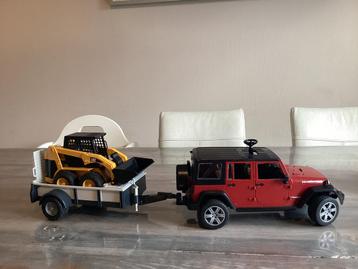 Bruder Jeep Wrangler Rubicon met 1-assige aanhanger + Bobcat beschikbaar voor biedingen