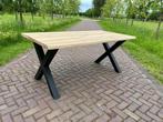 Nieuwe eiken tafel met zwart stalen X-poot 180x90x77cm, Nieuw, Modern strak robuust, 150 tot 200 cm, Rechthoekig