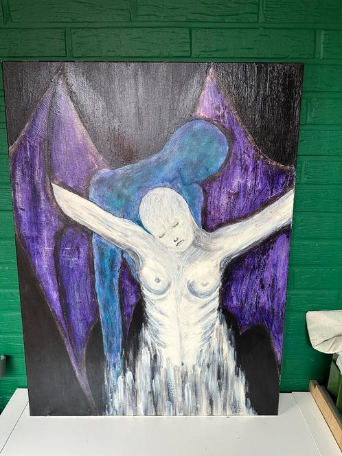 Schilderij Yvonne Kuil – 2003 – demonische figuur en dame, Antiek en Kunst, Kunst | Schilderijen | Modern, Ophalen of Verzenden