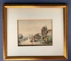 Stadje aan de rivier met personen 1841 - Willem van Hove, Antiek en Kunst, Ophalen of Verzenden