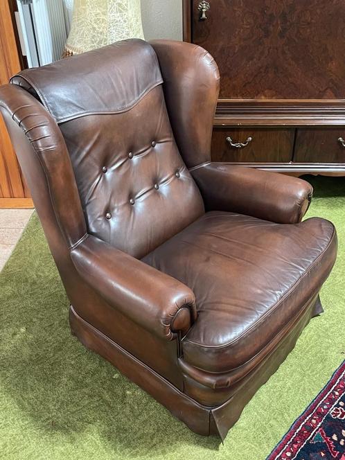 Elegante Rust: Luxe Leren Fauteuil, Huis en Inrichting, Fauteuils, Zo goed als nieuw, Leer, 50 tot 75 cm, 75 tot 100 cm, Ophalen