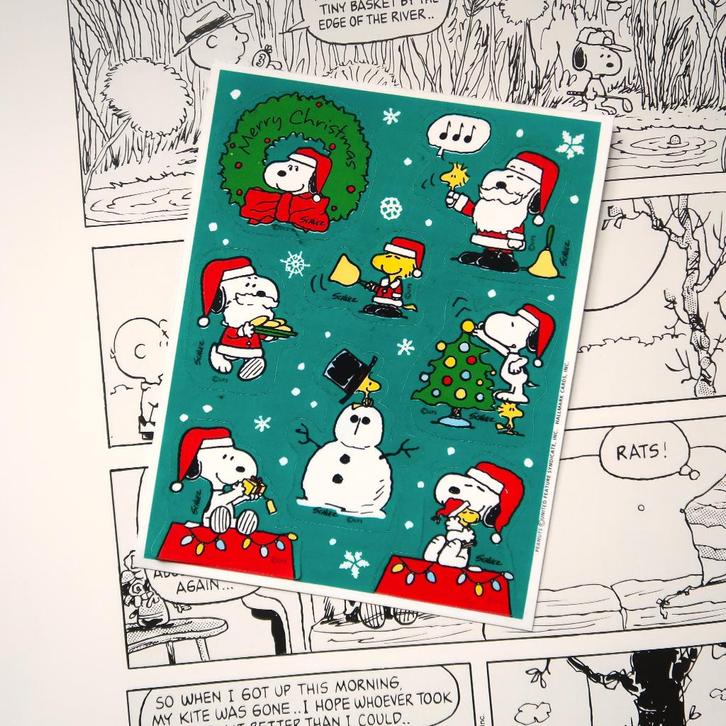 Snoopy en Woodstock van Peanuts strip kerstmis stickers, Verzamelen, Stripfiguren, Nieuw, Plaatje, Poster of Sticker, Snoopy, Verzenden