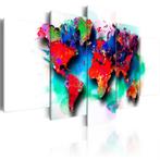 899 Colors Wereldkaart 5 Luik Canvas Schilderij 200x100cm, Ophalen of Verzenden