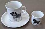 Vintage kop en schotel en bekertje met hond., Antiek en Kunst, Ophalen of Verzenden