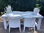 Tuintafel met eventueel 4 Philippe Starck tuinstoelen, Tuin en Terras, Ophalen, Gebruikt, Rechthoekig, Hout