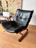 Vintage Rykken Kengu Lounge Stoel - Zwart Leer, Huis en Inrichting, Fauteuils, Ophalen, Gebruikt, Minder dan 75 cm, 75 tot 100 cm