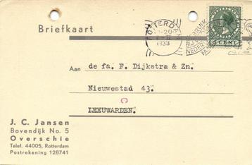 J.C. Jansen, Overschie - 02.1933 - briefkaart beschikbaar voor biedingen