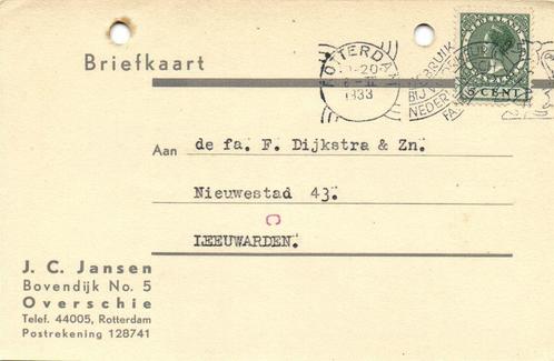 J.C. Jansen, Overschie - 02.1933 - briefkaart, Postzegels en Munten, Brieven en Enveloppen | Nederland, Briefkaart, Ophalen of Verzenden